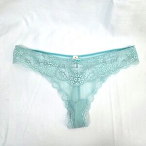 Y2K Victoria's Secret Aqua Silver Thread Dream Angels Sheer Lace Thong Large NWT